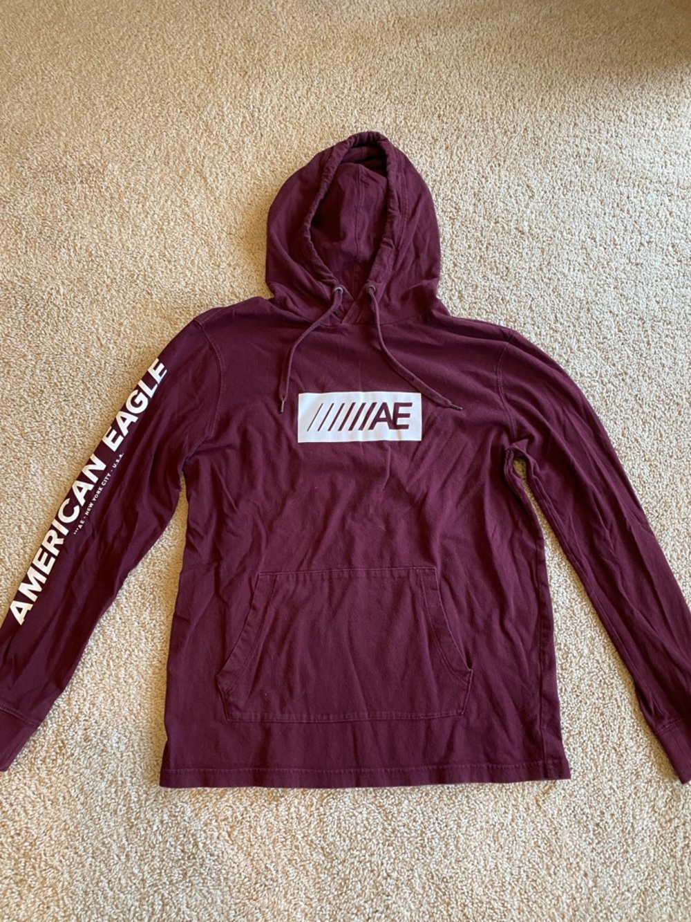 American Eagle Outfitters Burgundy Hoodie with White Logo